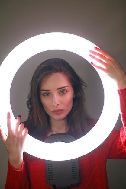 A close-up shot of a ring light illuminating a person's face, showcasing its even and flattering light.