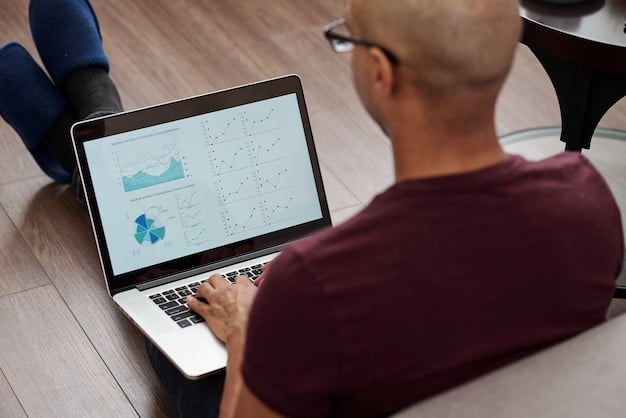 A person analyzing Instagram analytics on a laptop, with graphs and charts showing engagement rate, reach, and follower growth.