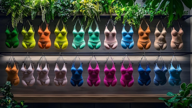 A selection of Shein swimsuits in various color palettes, including vibrant hues like hot pink and earthy tones like olive green.