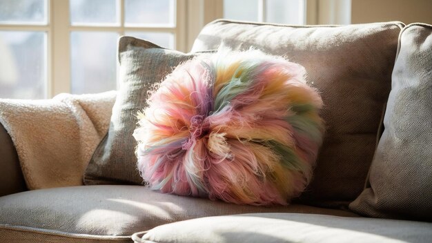 A close-up of a Shein throw pillow with a bohemian-inspired pattern, placed on a neutral-colored sofa. The pillow adds a pop of color and texture to the room.