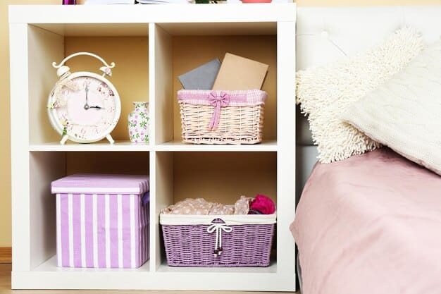 A set of Shein storage baskets in a bedroom, used to organize items on shelves and under the bed. The baskets are made of woven material and add a natural, organized touch to the room.