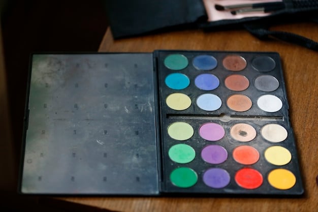 A close-up shot of a Shein eyeshadow palette with a variety of vibrant and neutral shades. Swatches of the eyeshadows are displayed below the palette, showcasing the color payoff and texture.