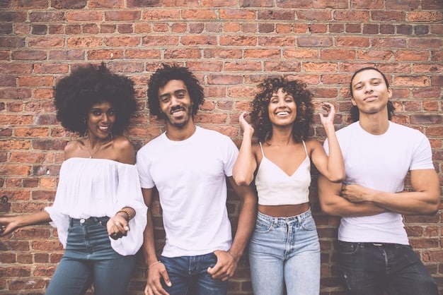 A diverse group of young adults smiling and holding up various pieces of clothing from Shein's sustainable collection. They are standing in a vibrant urban setting, showcasing the accessibility and appeal of sustainable fashion to a younger demographic.