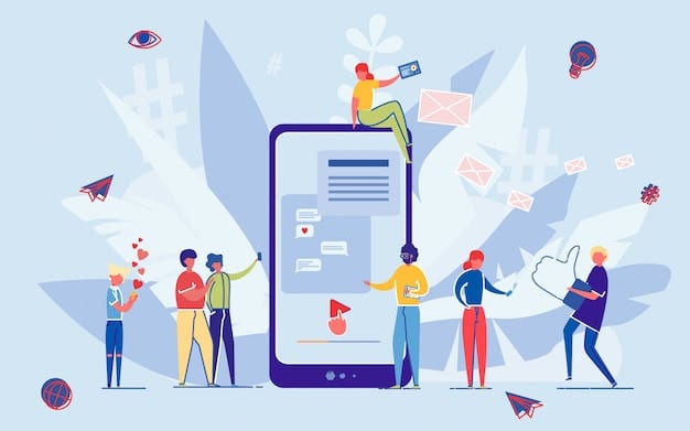An illustration depicting various marketing channels (social media, email, blog) converging towards a mobile phone displaying the Temu app interface, symbolizing a multi-channel marketing strategy to promote Temu products.