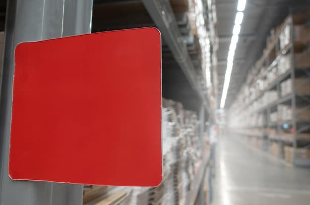 A close-up shot of a Temu shipping label on a package, showing destination and carrier information. The background is a bustling warehouse.