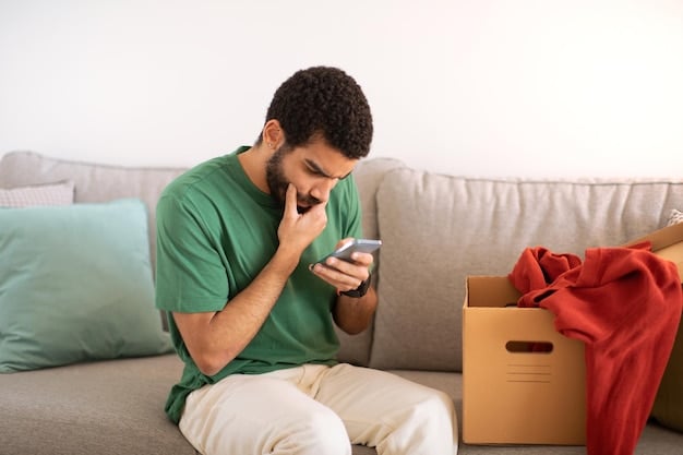 A person looking worriedly at their phone, with a Temu tracking page displaying a delayed shipping notification on the screen.