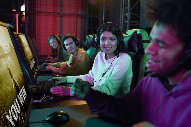 A futuristic gaming development studio with designers and programmers collaborating around holographic displays showing game prototypes. One screen prominently features TikTok's interface, implying a direct connection between game development and social media trend analysis. The atmosphere is innovative and collaborative.