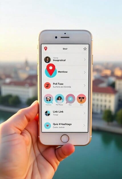 A close-up of a smartphone screen displaying an Instagram Story with a prominent, clickable 