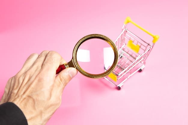 A magnifying glass hovering over a detailed product description on a Temu webpage, highlighting key specifications and materials, with a diligent shopper's hand navigating.