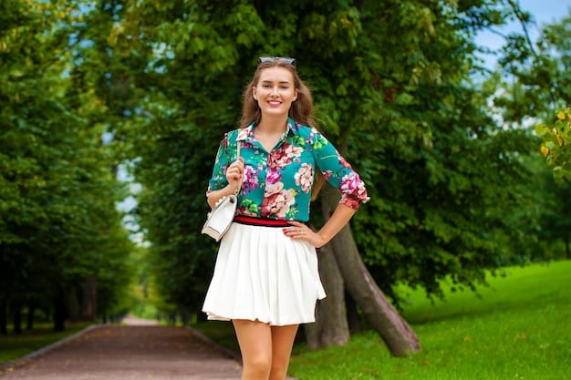 An image presenting a shirt with blue plaid and a skirt with white floral print.