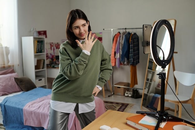 A fashion influencer live-streaming on TikTok, actively responding to comments and questions from viewers. The scene is interactive and emphasizes the importance of engaging with the audience in real-time to build a strong community.