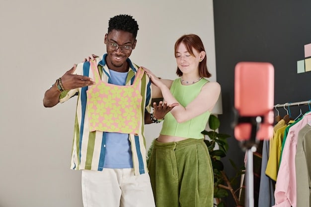 A fashion influencer giving a confident presentation to a potential brand partner, showcasing data and analytics that support their proposed rates. The image should convey expertise, professionalism, and the power of informed negotiation as highlighted in 'The Ultimate Guide to Negotiating Higher Rates as a US Fashion Influencer in 2025'.