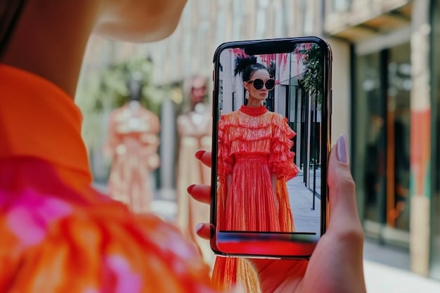 A close-up shot of an Instagram feed on a smartphone displaying a fashion influencer's post with high engagement (likes, comments, shares), highlighting how optimized content aligns with Instagram's algorithm for US fashion influencers.