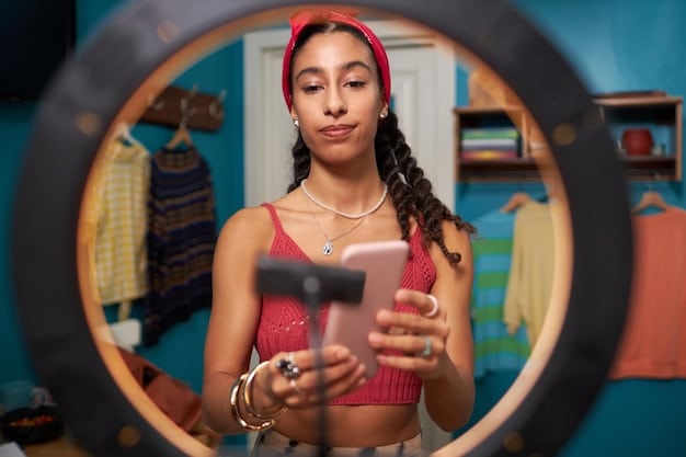 A close-up shot of a US fashion influencer interacting with their followers during a live Q&A session on Instagram. Smiling and engaging, they are answering questions about their style, tips, and upcoming projects. The image showcases direct engagement with their audience, which is a vital component of How to Build a Loyal Following: Proven Strategies for US Fashion Influencers in 2025.