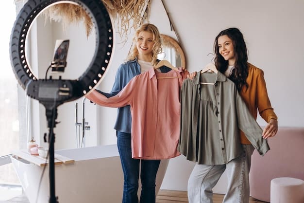 A fashion influencer is filming a short video for TikTok, showcasing different outfit combinations with trendy accessories. They are energetic and engaging, connecting directly with the camera and the audience. This highlights a key aspect of How to Build a Loyal Following: Proven Strategies for US Fashion Influencers in 2025: Utilizing different social media platforms effectively.