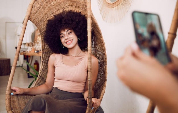 A fashion micro-influencer creating content at home, using a smartphone and ring light. The setting is cozy and relatable, highlighting the accessible nature of micro-influencer content creation.