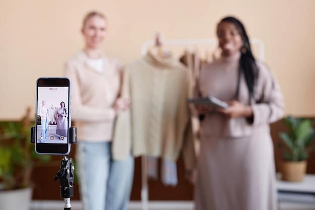 A fashion influencer is conducting a virtual styling consultation with a client, using video conferencing. The influencer is reviewing a client's wardrobe, providing feedback and suggestions for outfits, while the client actively participates in the session. The scene highlights the personalized service and expert advice offered in the digital format.