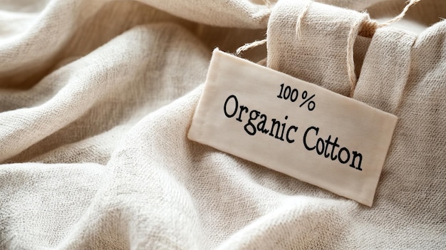 A close-up shot of a garment label indicating it's made from 100% organic cotton. The label also includes certifications like GOTS (Global Organic Textile Standard). The image emphasizes the importance of looking for certified sustainable materials when shopping for eco-friendly clothing. The focus is on the consumer recognizing and trusting the eco-credentials of the product, which relates to Unboxing a Sustainable Fashion Haul: Eco-Friendly Brands Tested for 2025.