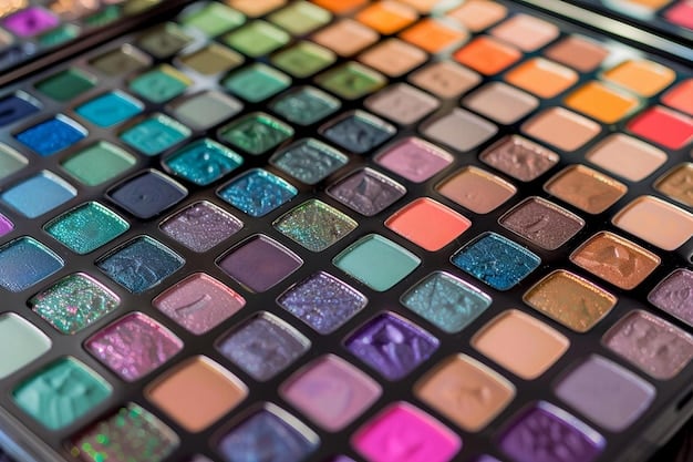 A close-up shot of various ColourPop eyeshadow palettes opened, showcasing a wide range of colors from neutral tones to bright and bold shades. The textures of the eyeshadows (matte, shimmer, glitter) are clearly visible. This is related to Is the ColourPop Cosmetics Haul Worth the Hype? A 2025 Review.