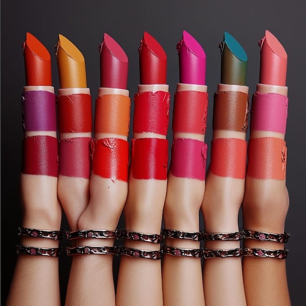 Swatches of various ColourPop lipsticks and lip glosses on an arm, showcasing different shades and finishes. The swatches are well-lit to highlight the texture and pigmentation of each product. This is related to Is the ColourPop Cosmetics Haul Worth the Hype? A 2025 Review.