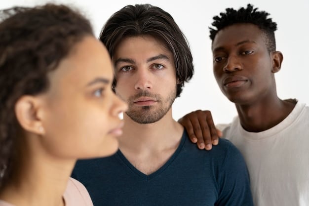 A close-up of a diverse group of young adults in the US, each intently focused on their phone screens, showcasing different TikTok videos related to niche hobbies like miniature painting, coding tutorials, and intricate baking, with speech bubbles representing community comments and interactions.