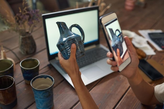 A photographer's hands on a laptop, meticulously adjusting color grading settings in a photo editing software, with a split view showing before and after color corrections on an Instagram photo.