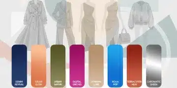 2026 Fashion Color Palettes: Top 8 Hues for Collections Eight distinct color swatches representing 2026 fashion trends, with abstract fashion figures.