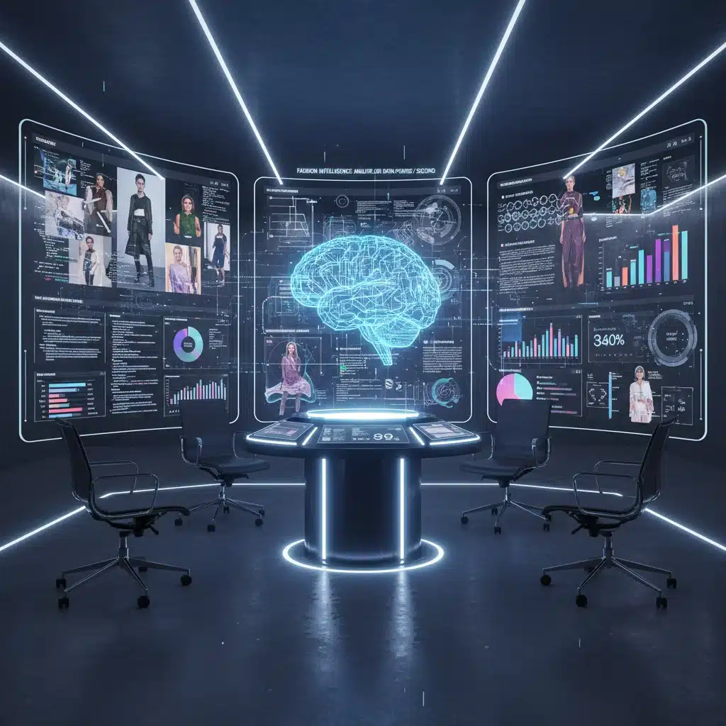 AI analyzing fashion trend data on multiple screens