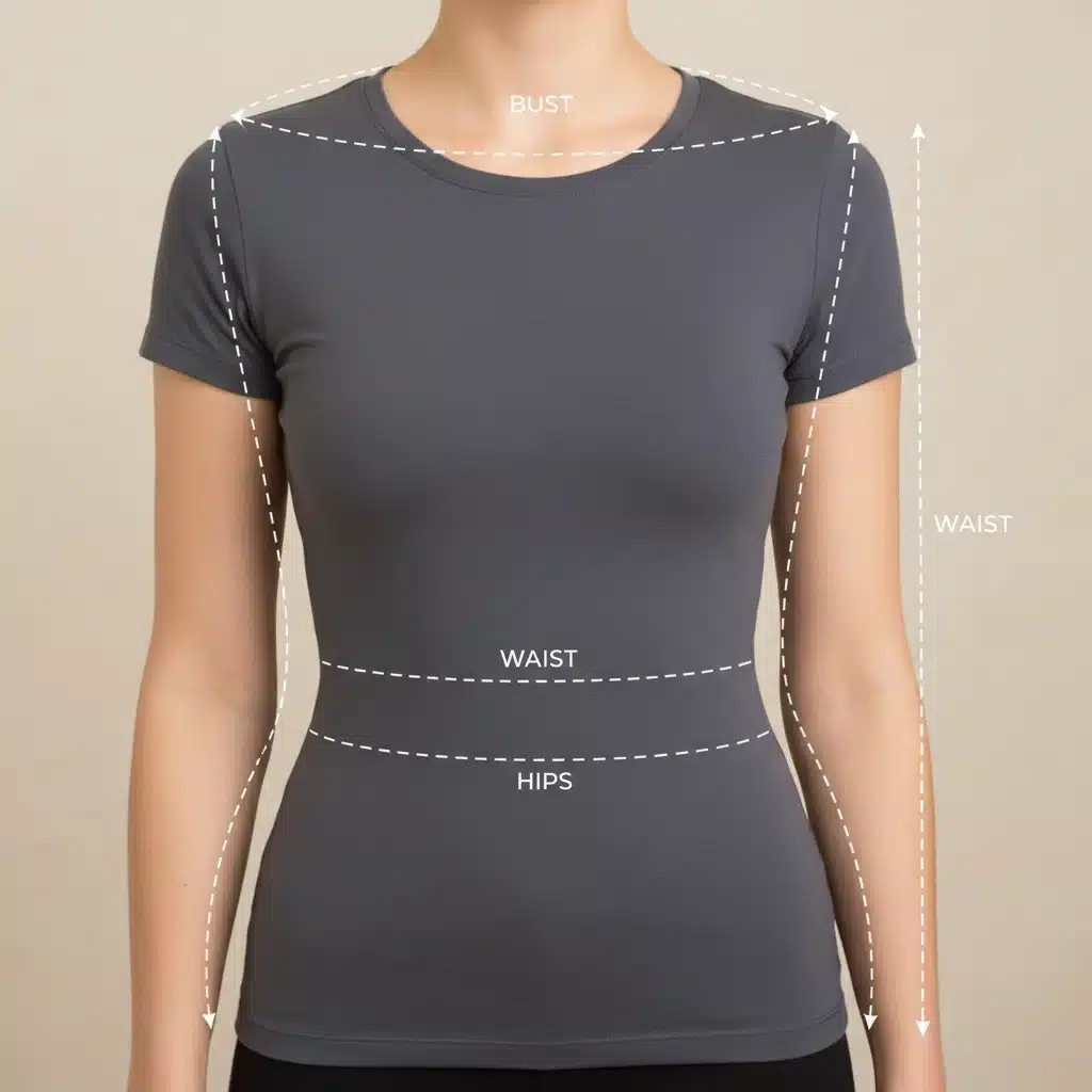 Woman's torso demonstrating body measurement for shape identification