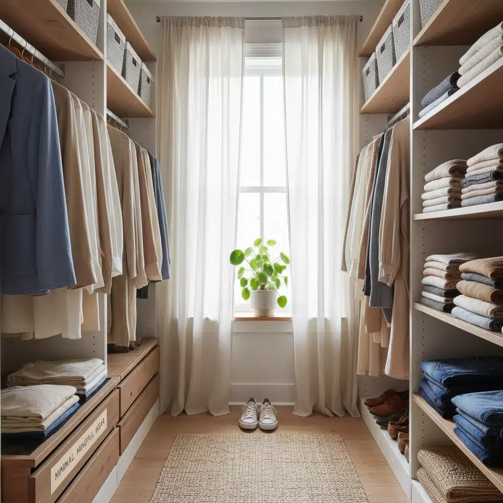 Organized capsule wardrobe with versatile, high-quality garments in neutral tones.