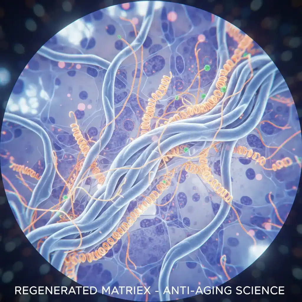 Microscopic view of regenerating collagen and elastin fibers in skin