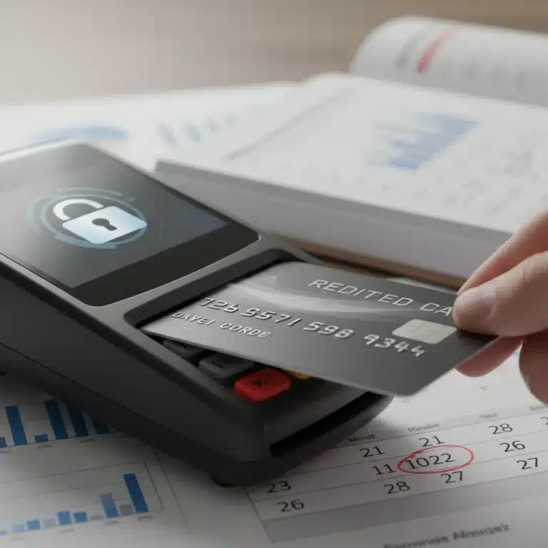 Credit card being swiped in a payment terminal, symbolizing secure transactions and consumer protection for 2026.
