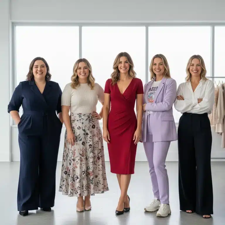 Diverse women showcasing various body shapes in flattering fashion