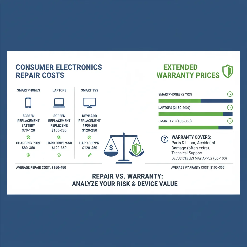 Infographic showing repair cost vs. extended warranty price for electronics.