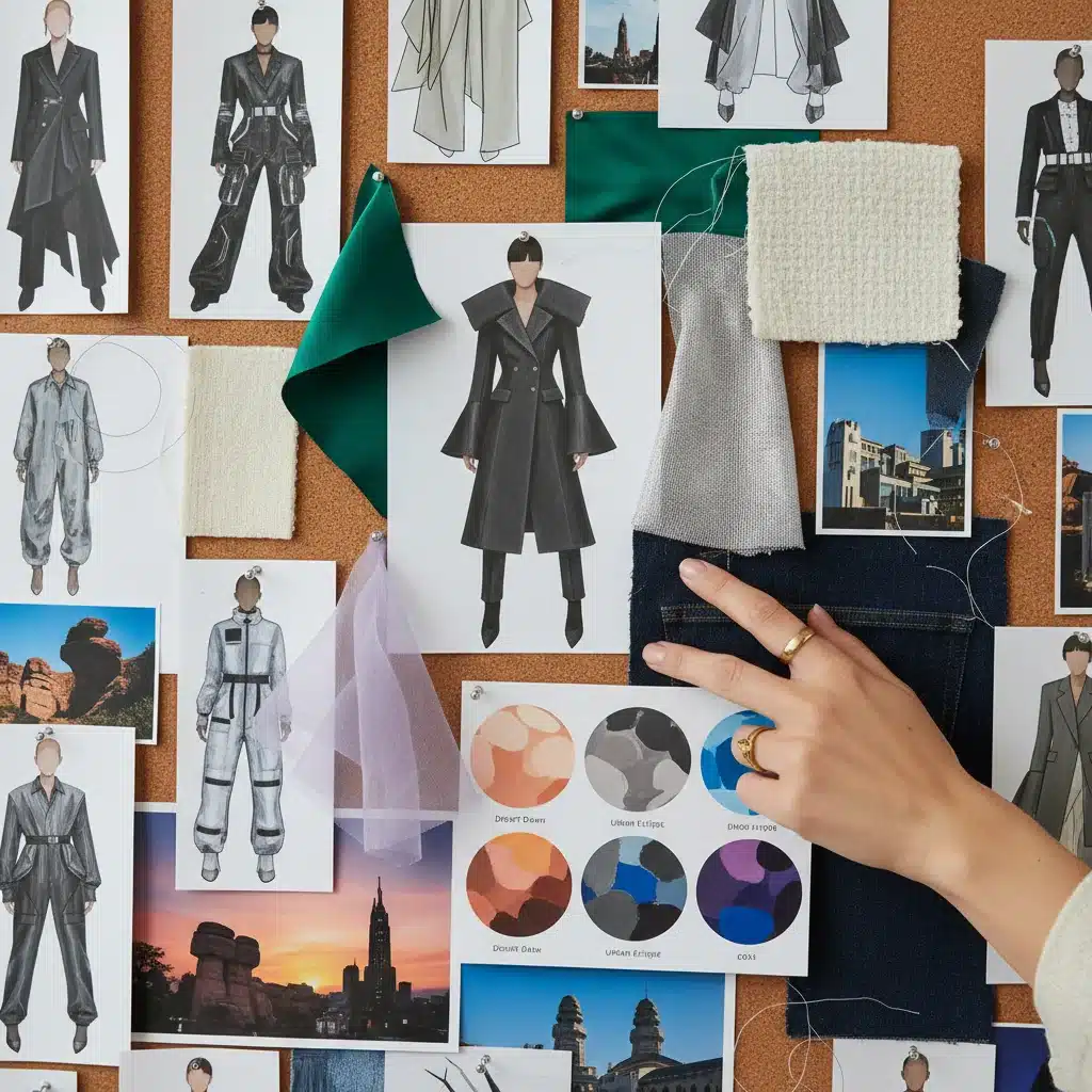 Fashion mood board displaying 2026 silhouettes and style inspiration.