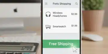 Smartphone showing free shipping, calculator, and coins illustrating hidden costs