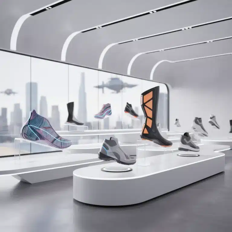 Futuristic footwear display showcasing diverse 2026 shoe styles