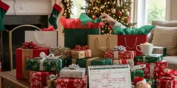 Holiday shopping success with gift bags and calendar