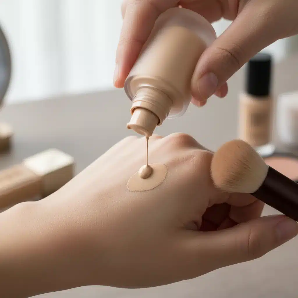 Applying liquid foundation swatch on hand