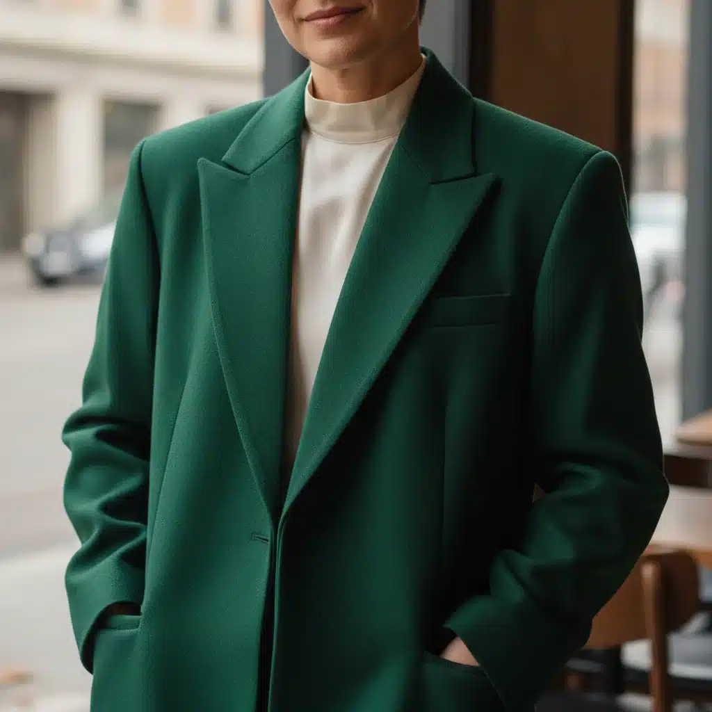Person confidently wearing an oversized, jewel-toned blazer as a statement piece