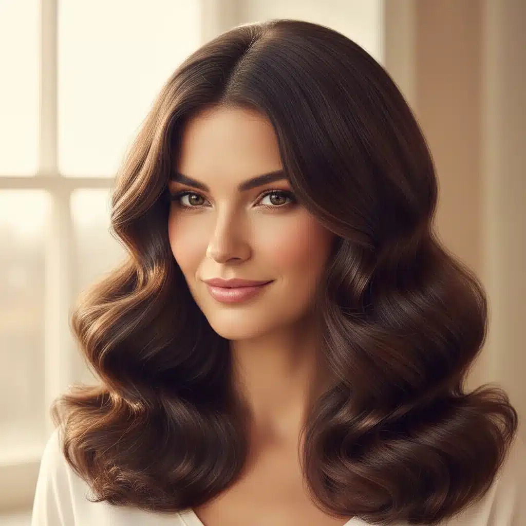 Woman with perfectly styled, shiny, and voluminous hair achieved with professional tools.