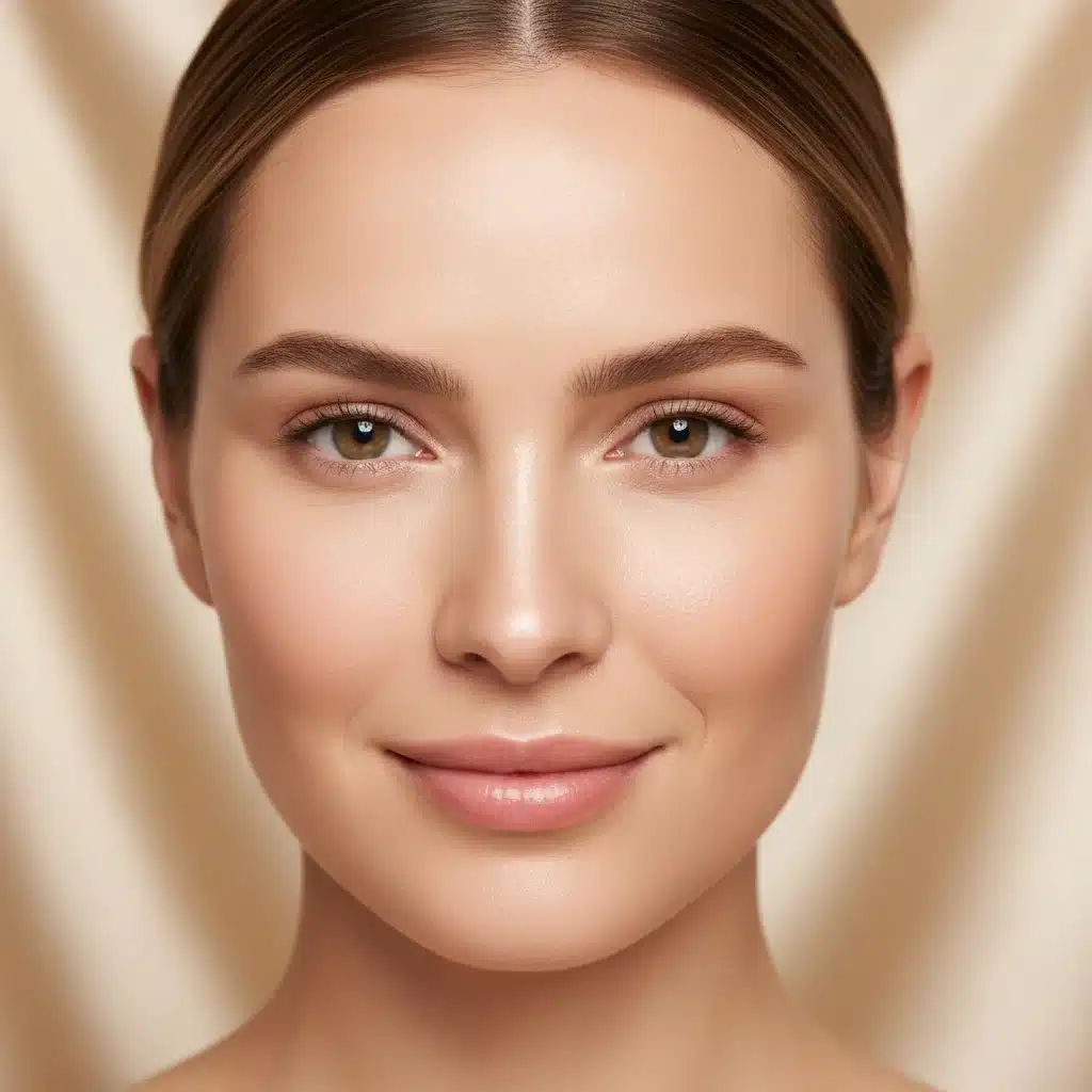 Radiant woman's face with improved skin texture from anti-aging products