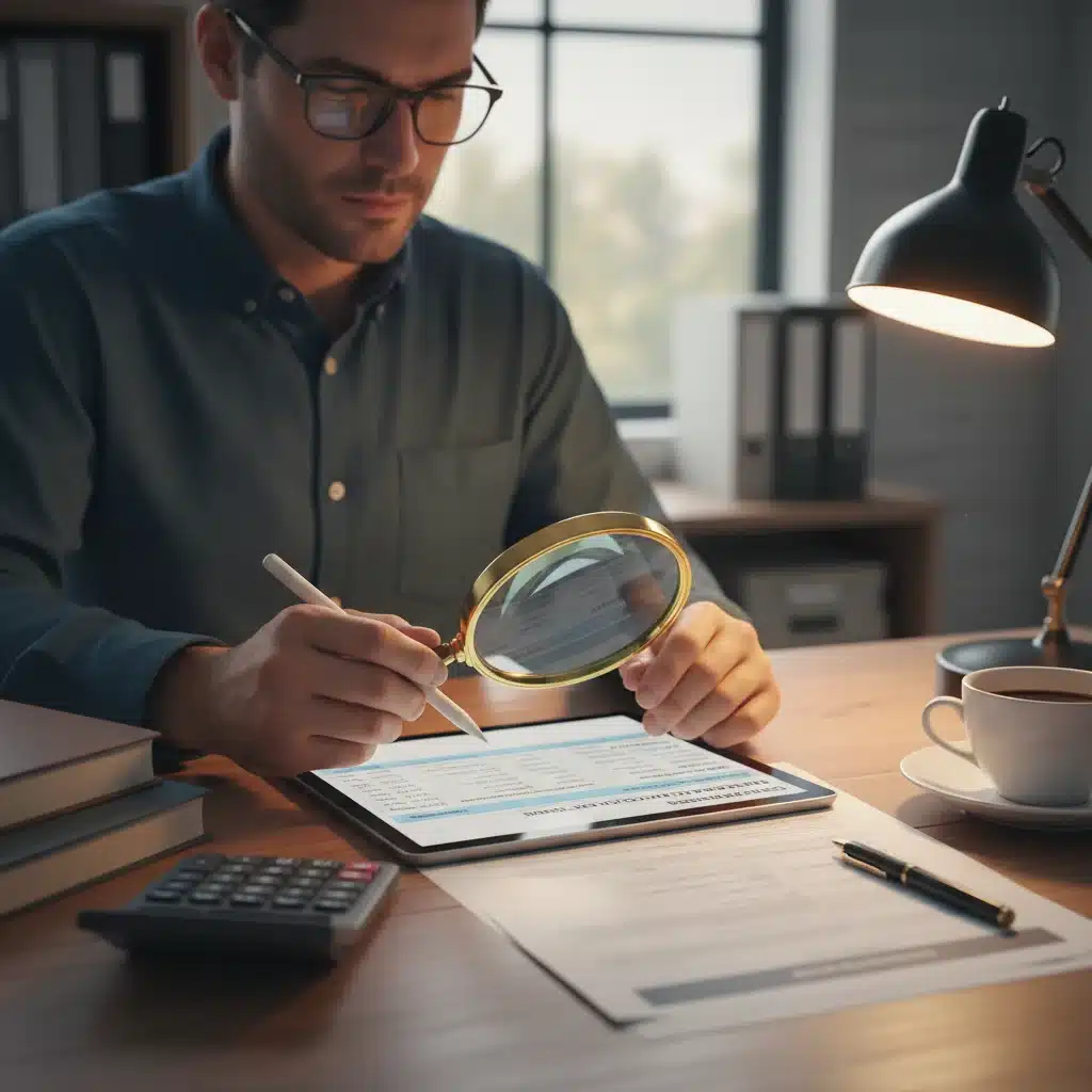 Person reviewing a credit card statement on a tablet, focusing on a suspicious transaction for dispute.