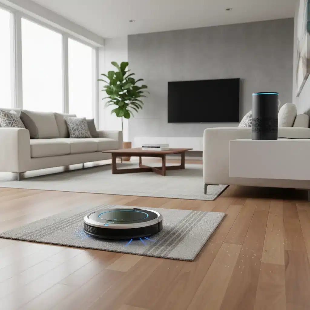 Robotic vacuum cleaner operating autonomously in a modern living room