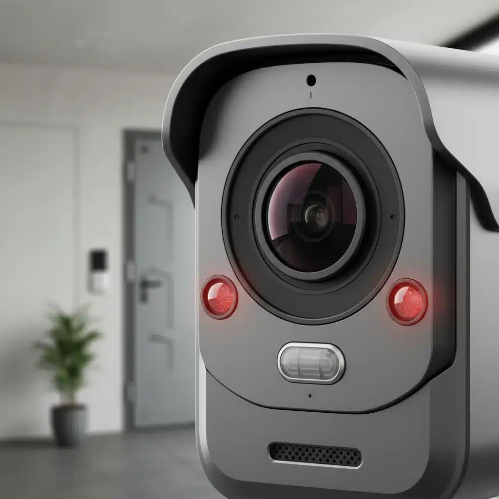 Close-up of smart security camera lens with night vision
