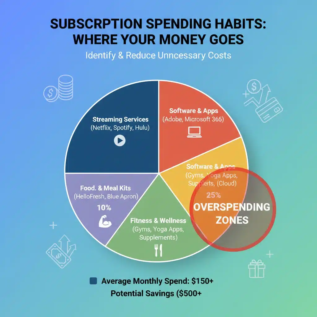Infographic of common subscription categories and spending distribution