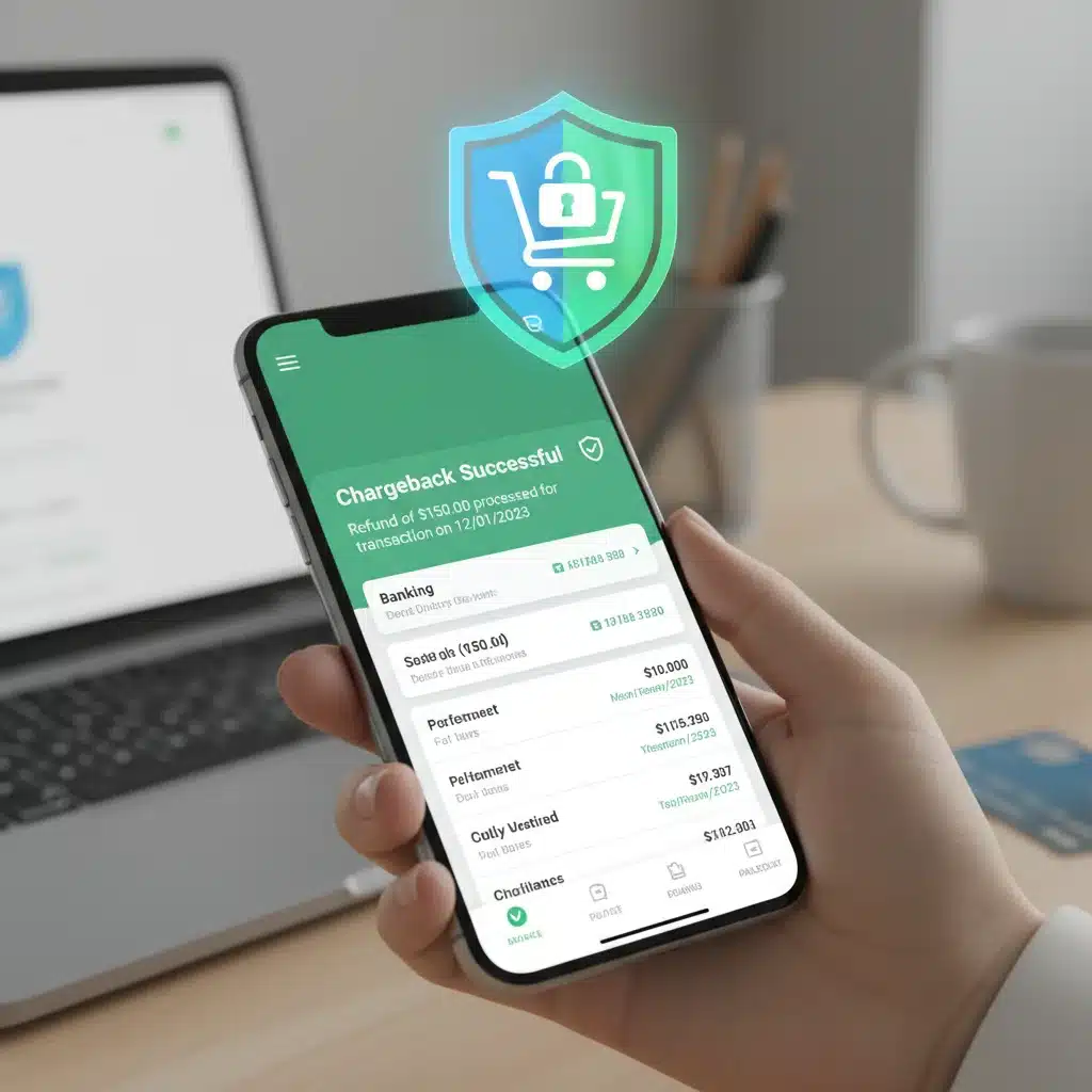 Smartphone showing a successful credit card chargeback notification after an online purchase.