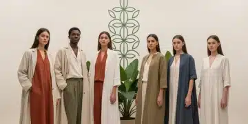 Models showcasing high-quality sustainable fashion garments in a modern setting