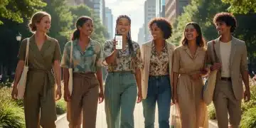 Sustainable Fashion 2026: Eco-Friendly Wardrobe Swaps for a Greener Future Diverse young adults in stylish sustainable clothing walking in a park, embodying eco-friendly fashion.