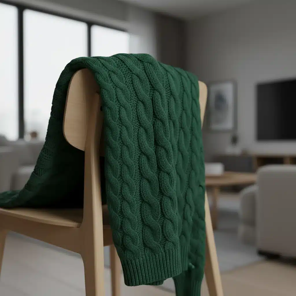 Close-up of luxurious emerald green textured knit sweater